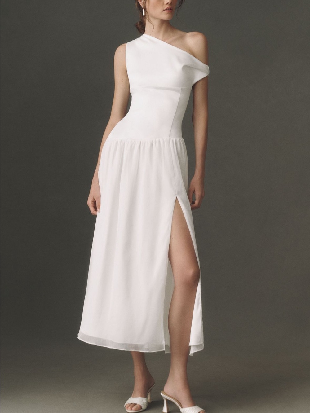 White One-Shoulder Maxi Dress with Side Slit